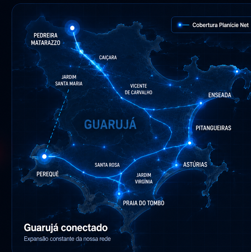 Mapa tecnológico da cobertura da Planície Net no Guarujá